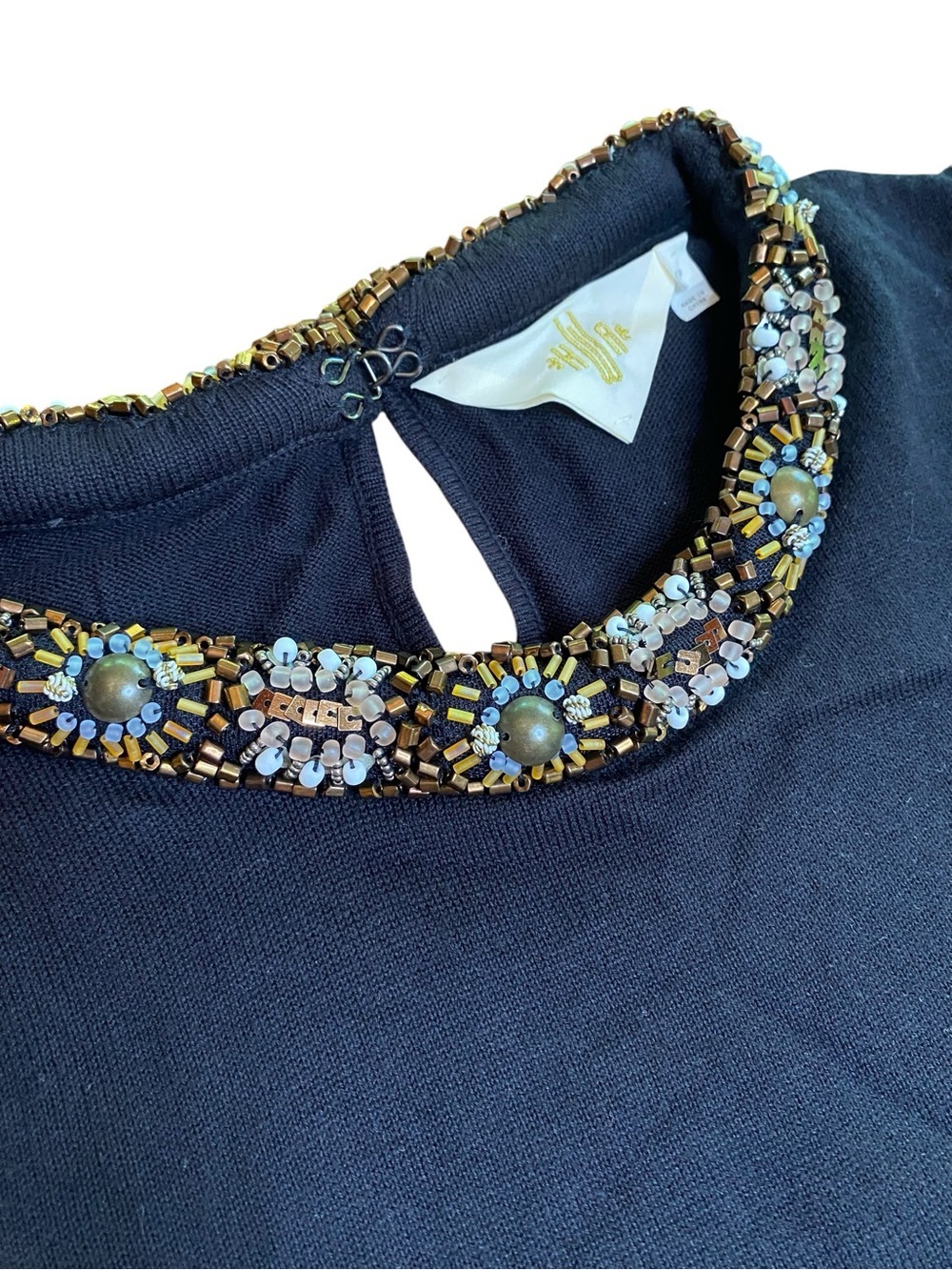 Anthropologie HWR Beaded Collar Babydoll Top Women’s S Preppy Glam Holiday Party - Picture 2 of 7
